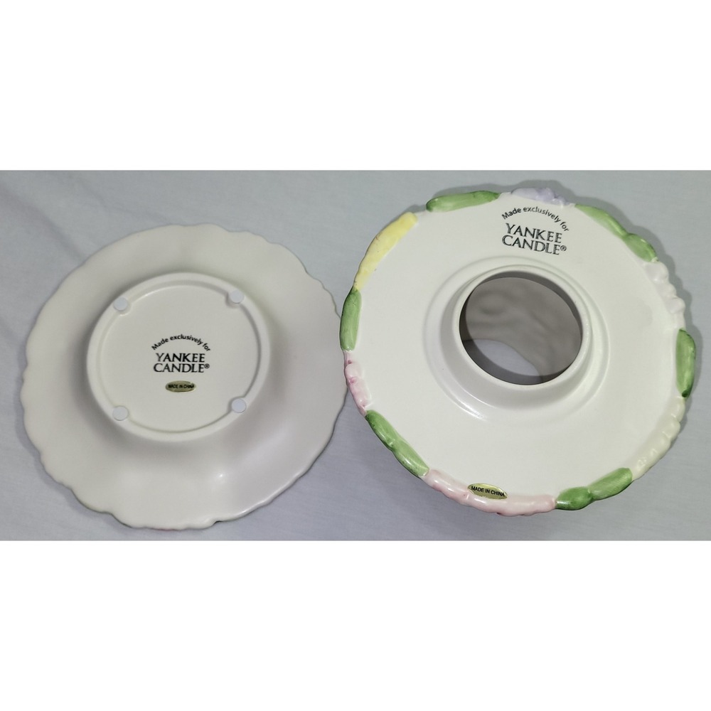 Yankee Candle Gerbera Daisy Jar Shade and Plate Set Floral Flowers Embossed 3D - Picture 2 of 13